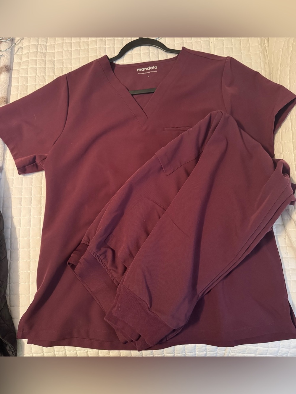 mandala Women's V-Neck Scrub Top and Jogger Set in Wine
